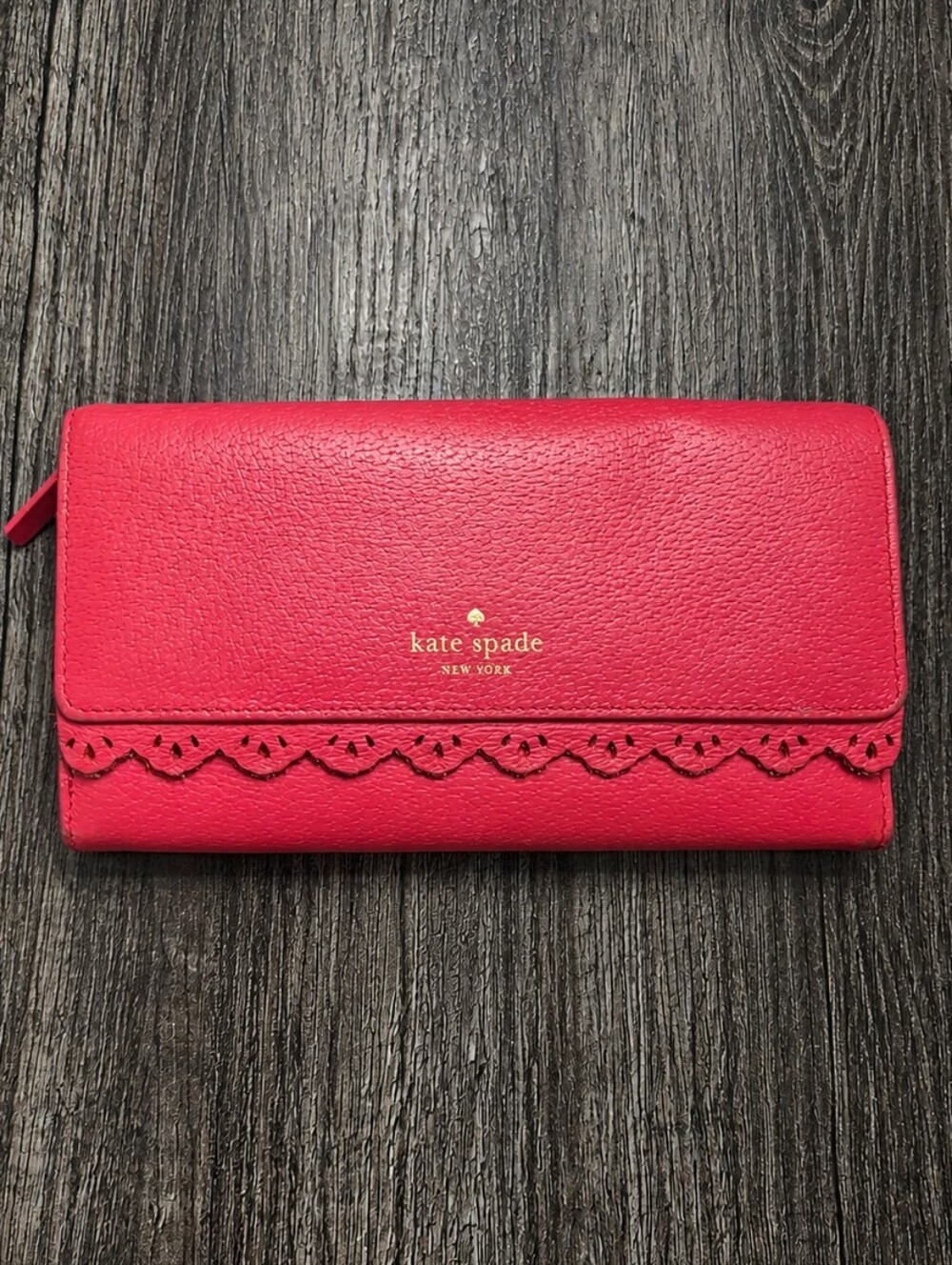 Kate Spade Coral Bright Pink Scalloped Leather Wallet